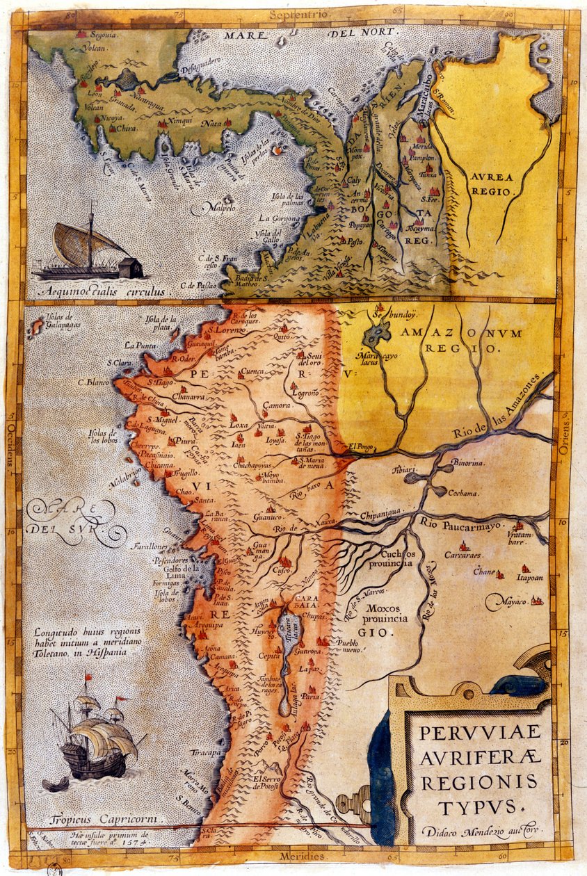 Kart over Colombia og Peru. 1590. av Unknown artist
