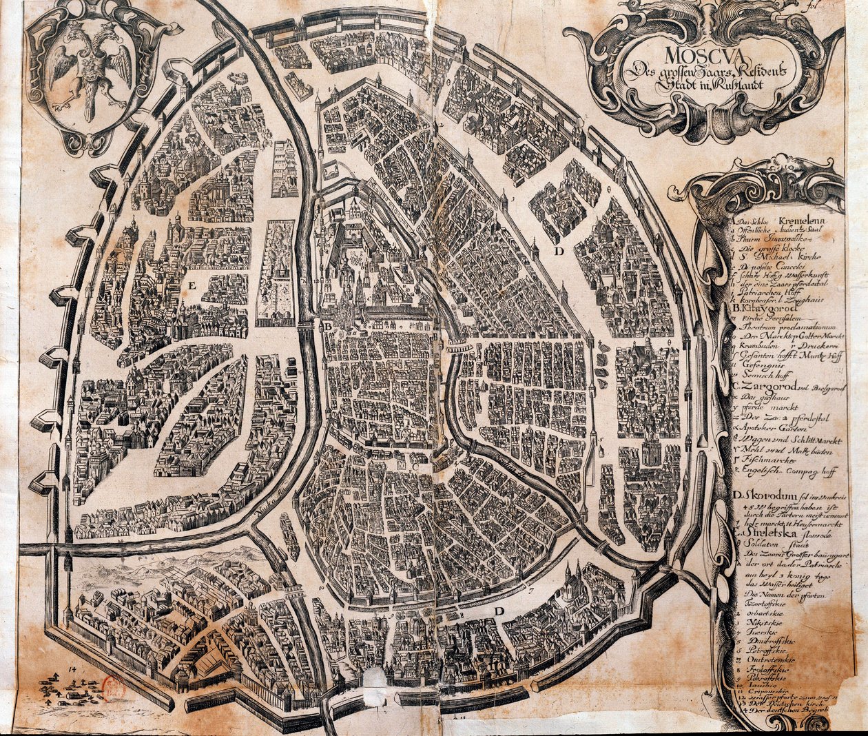 Kart over Moskva by i Russland på 1600-tallet. Paris, B.N. av Unknown artist