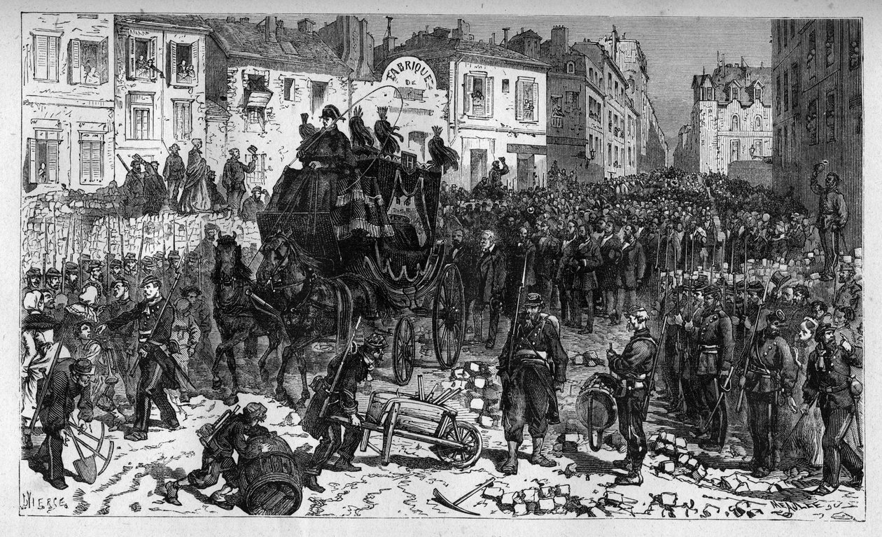 Mars 1871: begravelse av Charles Hugo, sønn av Victor - gravering fra "" L'Annee Terrible"" (Det forferdelige året) - mars 1871: begravelse av Charles Hugo (1826-1871), sønn av Victor - gravering i "" L 'Annee forferde av Unknown artist