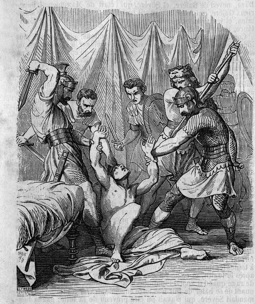 Marcus Hordeonius Flaccus Roman senator massacres by his own soldiers in the 1st century. Engraving of the 19th century. av Unknown artist