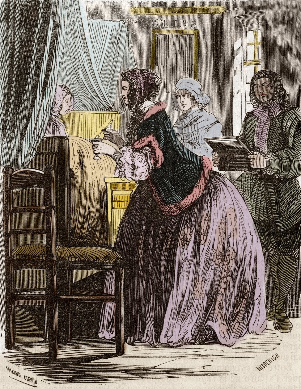 Marquise de Brinvilliers poisoning the patients of the Hotel Dieu in Paris. av Unknown artist