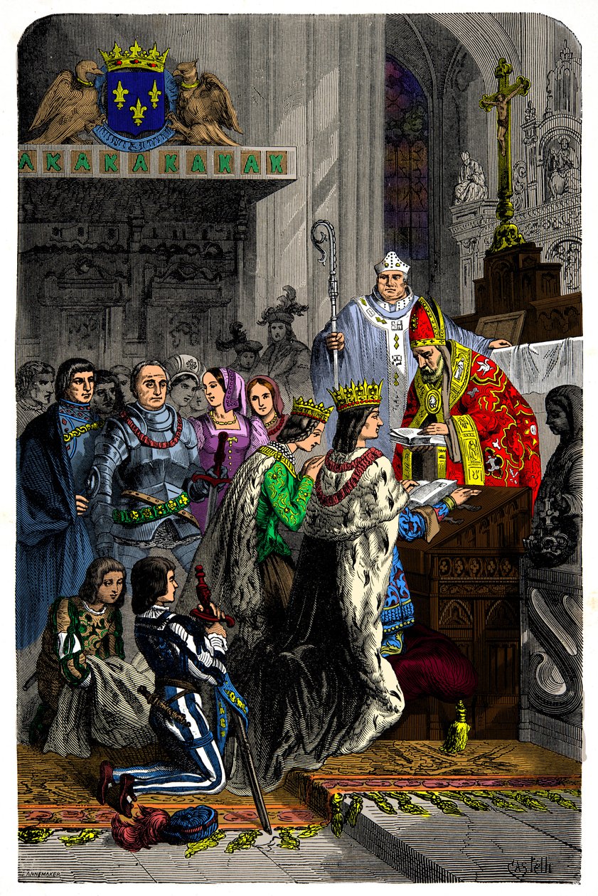Ekteskap mellom Charles VIII (1470-1498) og Anne av Bretagne (1477-1514) 13. desember 1491 på slottet de langeais, gravering 1800-tallet av Unknown artist