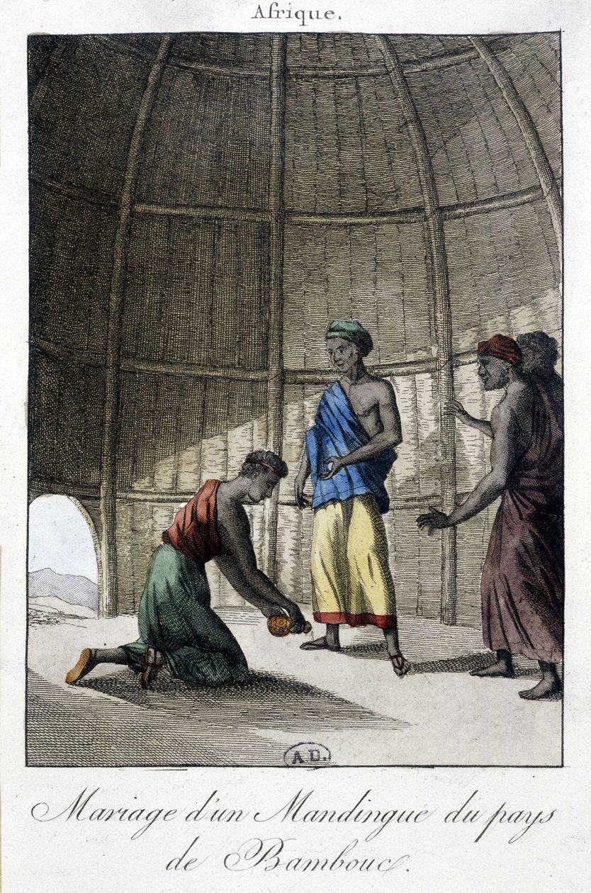 Ekteskap i Mandingues (Mali?), Afrika - gravering av Unknown artist