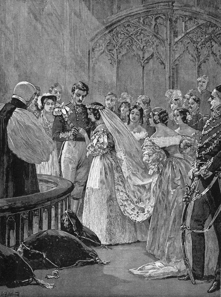 Marriage of Queen Victoria Iere (1819-1901) and Prince Albert (1819-1861), in the Royal Chapel of Saint James Castle, February 10 av Unknown artist