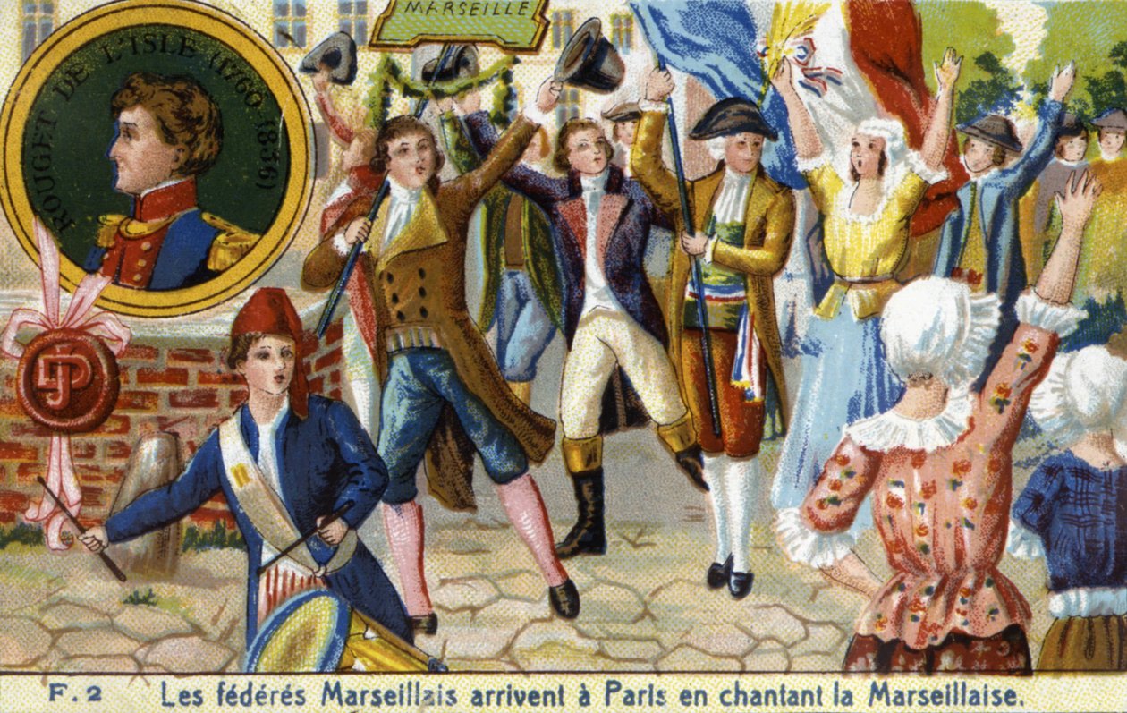 Marseille Federates ankommer Paris og synger Marseillaise - chromo., sent på 1800-tallet av Unknown artist