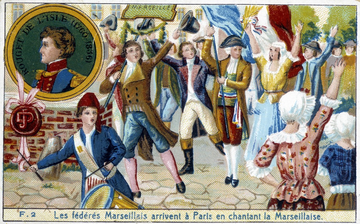 Marseille Federates ankommer Paris og synger Marseillaise - chromo., sent på 1800-tallet av Unknown artist