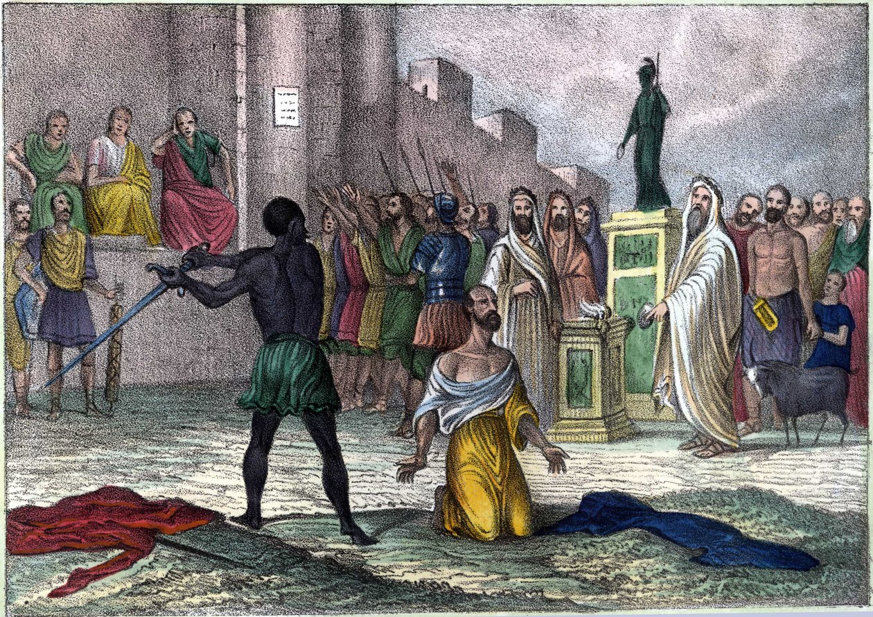 Martyrdom of Saint Cyprian (Cipriano) (Cyprianus) in 258, first bishop of Carthage sentenced to death. in” L