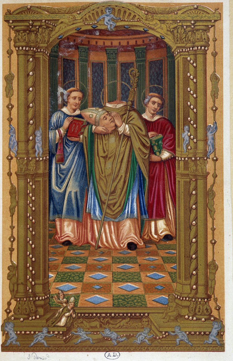 Martyrdom of Saint Denis (holder hodet i armene), etter dokument fra 1500-tallet. av Unknown artist