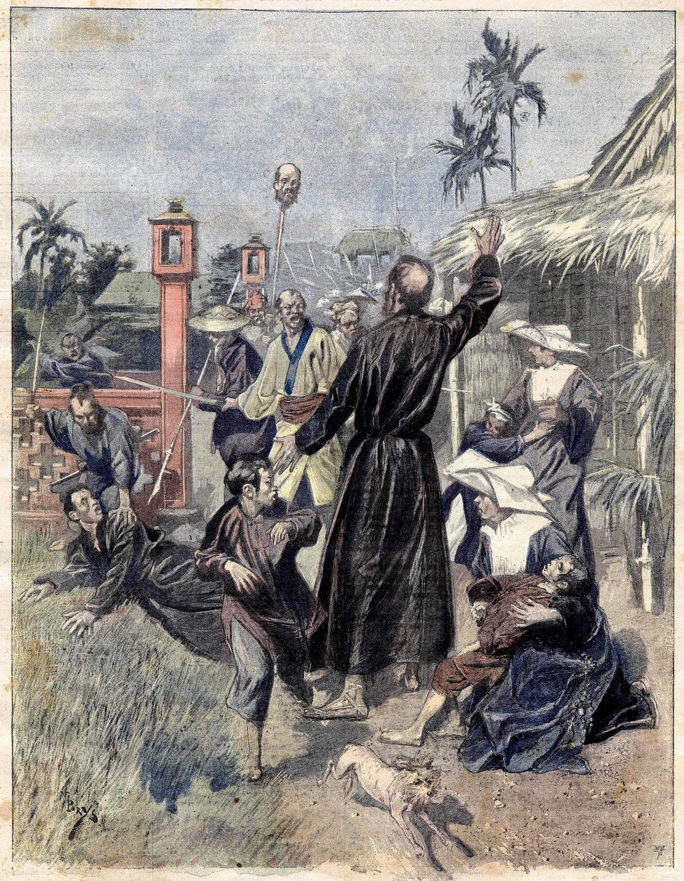 Massakre av kristne i Kina i 1893, basert på M. de Parys akvarell for Le soleil du dimanche. oktober 1893 av Unknown artist