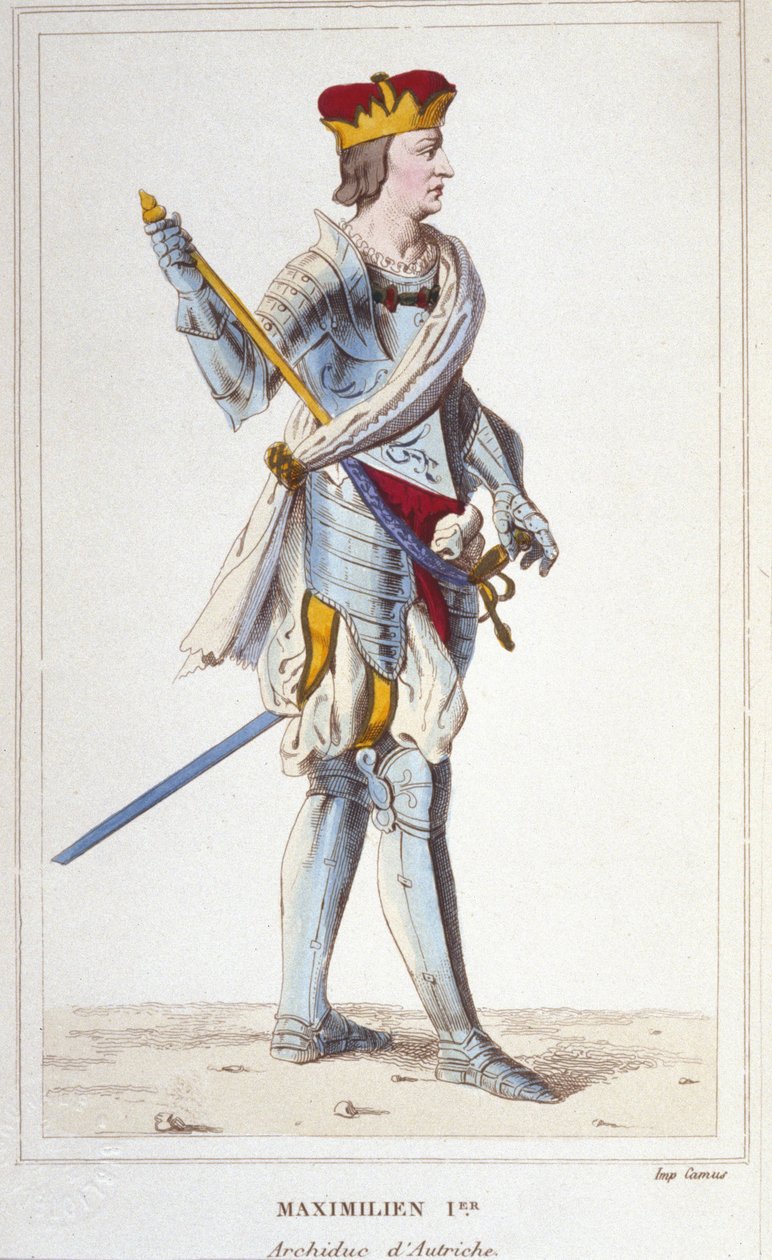 Maximilian I (av Habsburg). Erkehertug av Østerrike, konge av romerne og germansk keiser (1459 - 1519). Gravering fra 1830 av Unknown artist