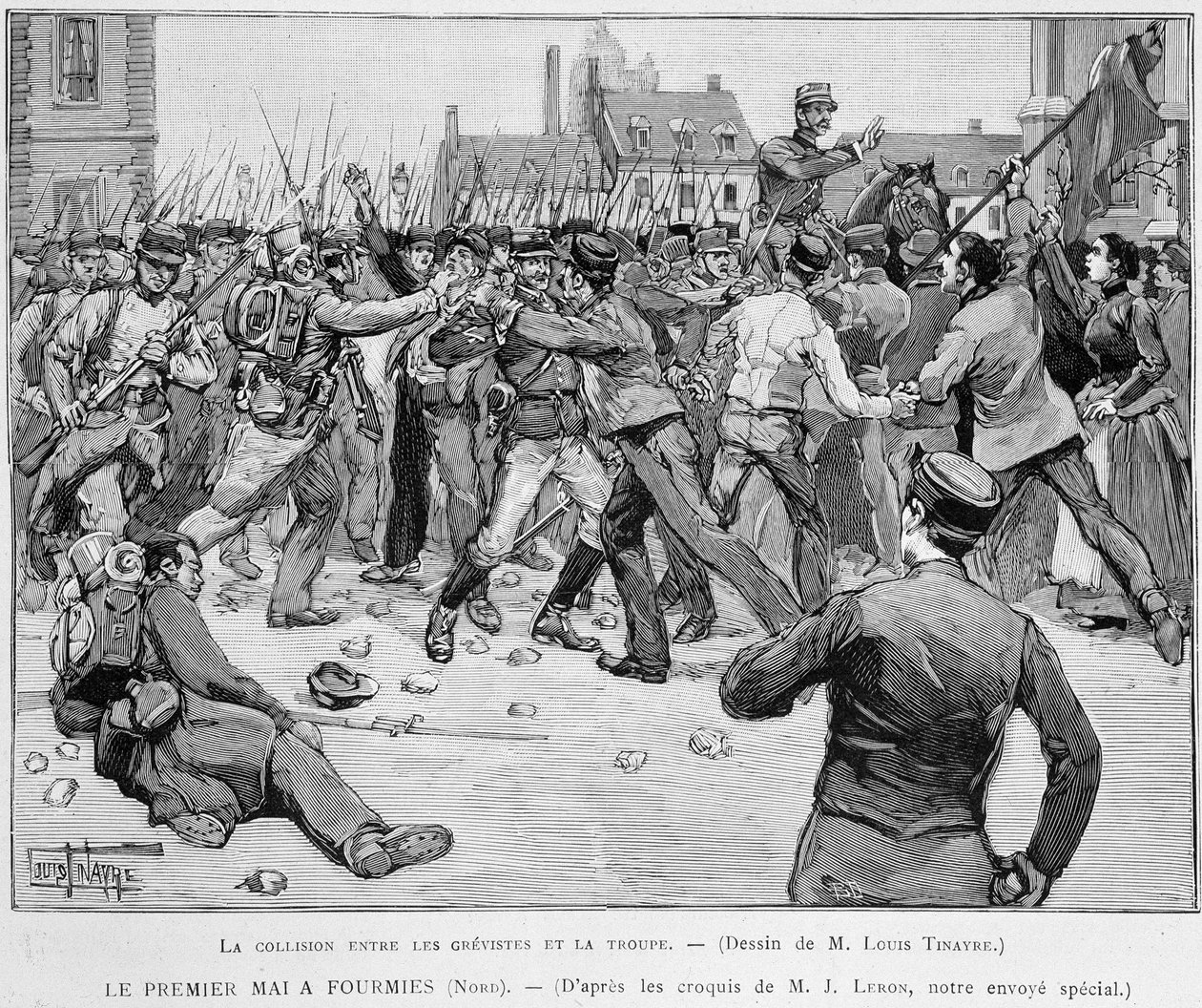 1. mai (1891) i Fourmies - Kollisjon mellom streikende og troppen - i "" Le Monde Illustré"" av Unknown artist