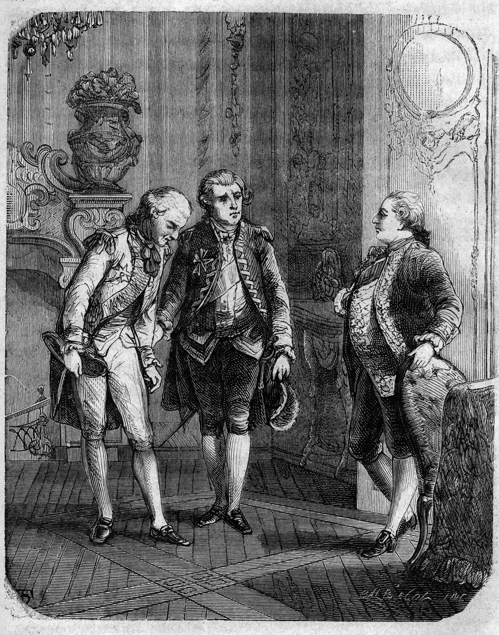 Møte mellom greven av Marbeuf, utnevnt til militærguvernør på Korsika i 1772 og Pascal (Pasquale) Paoli. I "" Pasquale Paoli eller Pontenuovo-ruten "" "av F.D. Guerrazzi. 1872. av Unknown artist