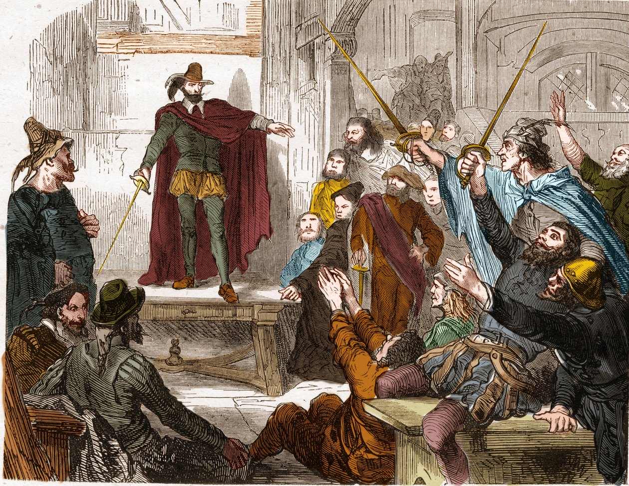 Meeting of the Committee of Sixteen (16) in 1588 (Council of Representatives of the Sixteen Quarters of Paris) Insurrectional Committee formed in Paris during the League. av Unknown artist