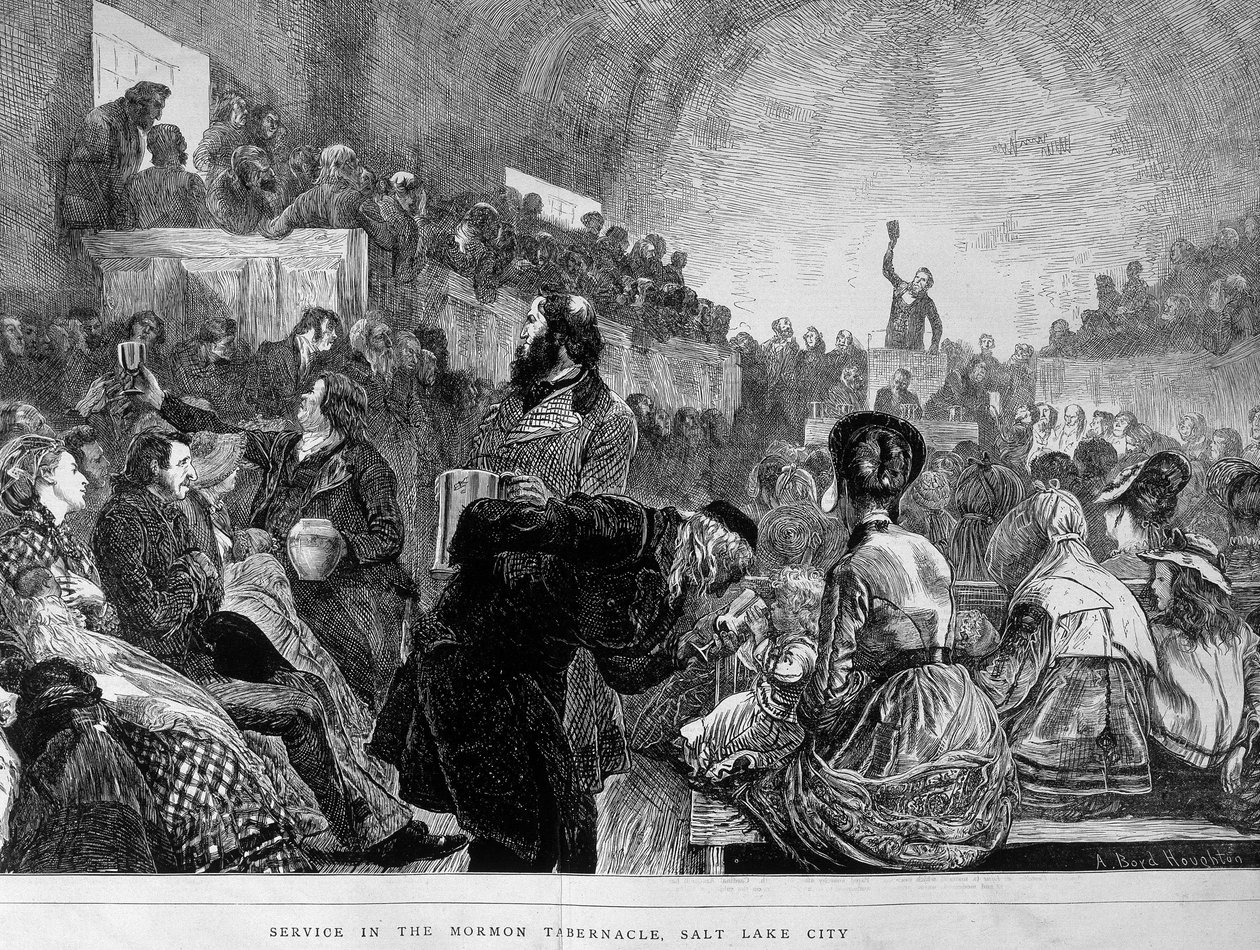 Møte mellom mormonene i Salt Lake City (USA) på 1800-tallet. av Unknown artist
