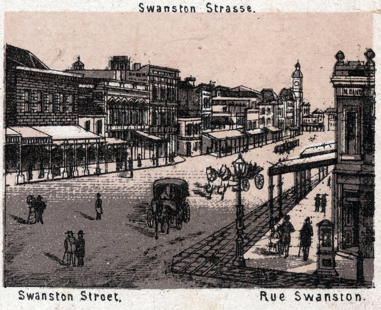 Melbourne, Australia: utsikt over Swanston Street. i "" Verden illustrerer 168 visninger"" Udatert (slutten av 1800-tallet) av Unknown artist