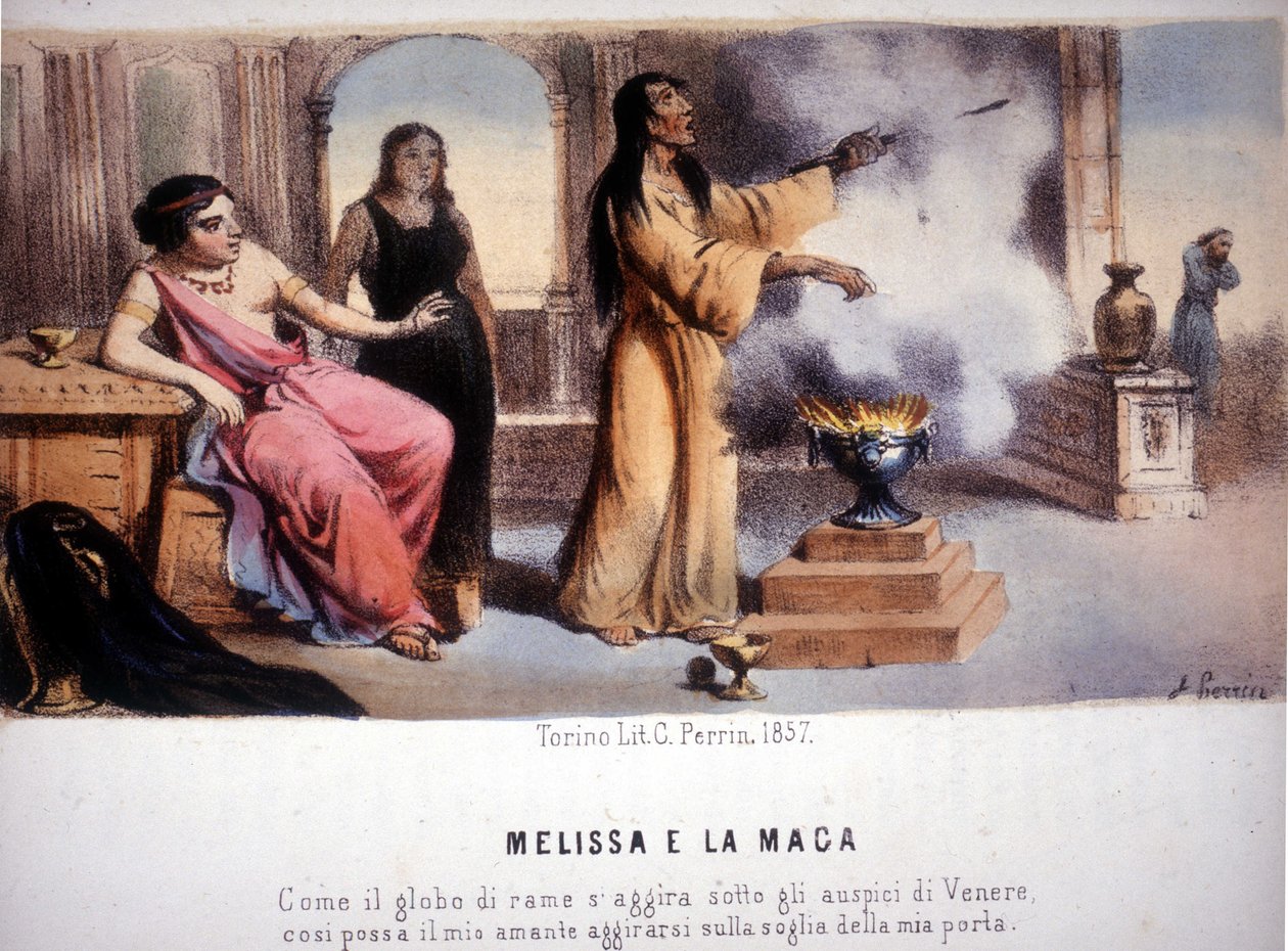 Melissa og trollkvinnen: ""På samme måte som kobbersfæren er påvirket av Venus, slik at min elsker kan dukke opp på dørstokken min". 1857. av Unknown artist