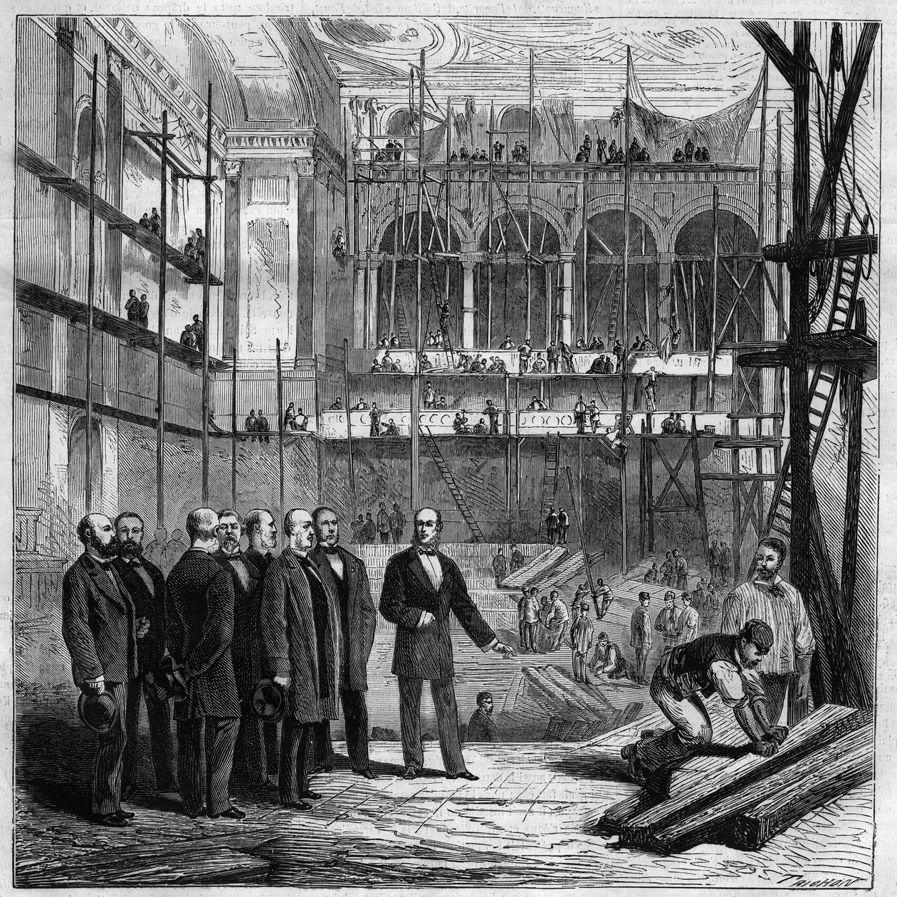 Medlemmer av den faste komiteen besøker arbeidet i den nye salen til nasjonalforsamlingen i Paris av Unknown artist