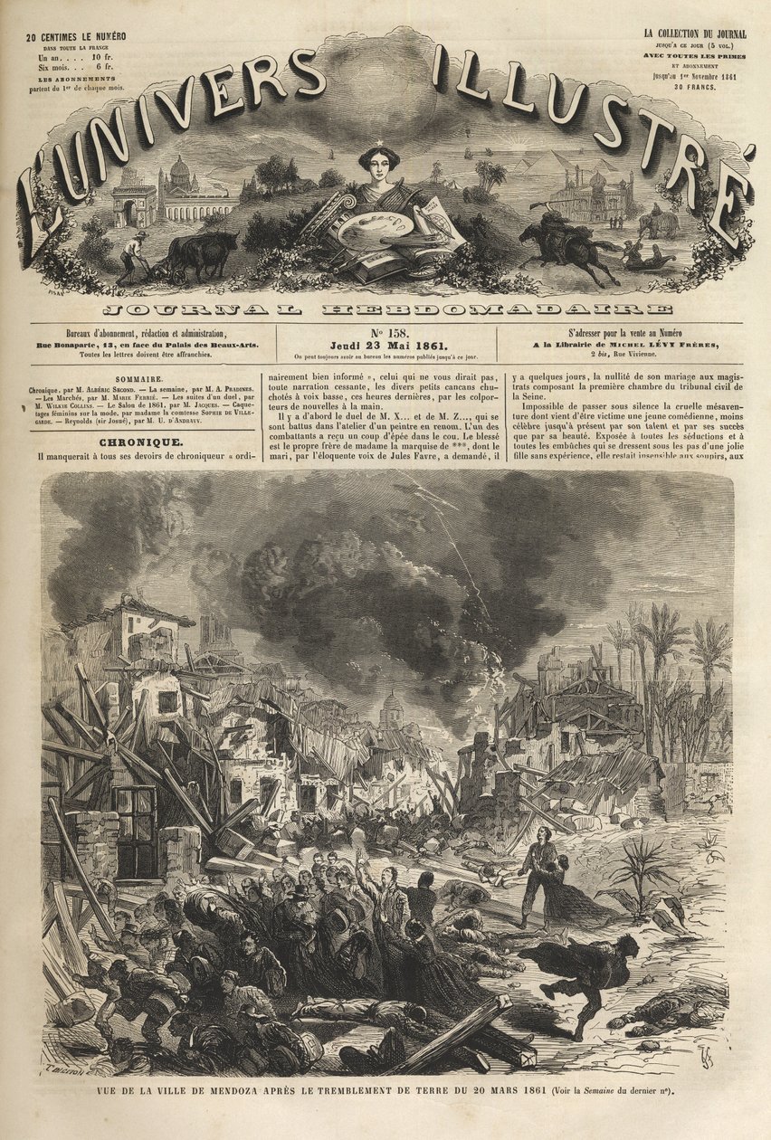Mendoza, Argentina - Earthquake of 1861 - Seisme de 1861 a Mendoza - Argentina - 20 March 1861 - The Illustrous Universe in 1861 - av Unknown artist