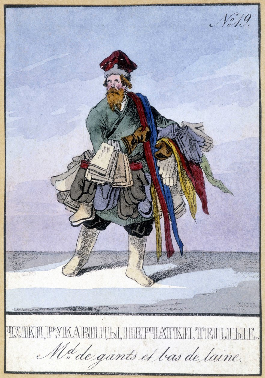 Handler med hansker og ullstrømper på 1800-tallet. av Unknown artist