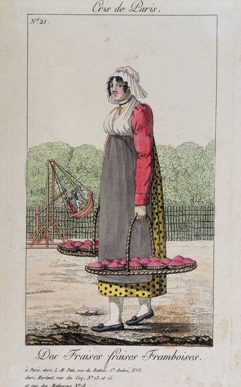 Forhandler av jordbær og bringebær - i “” Cris de Paris””, deb. 1800-tallet av Unknown artist