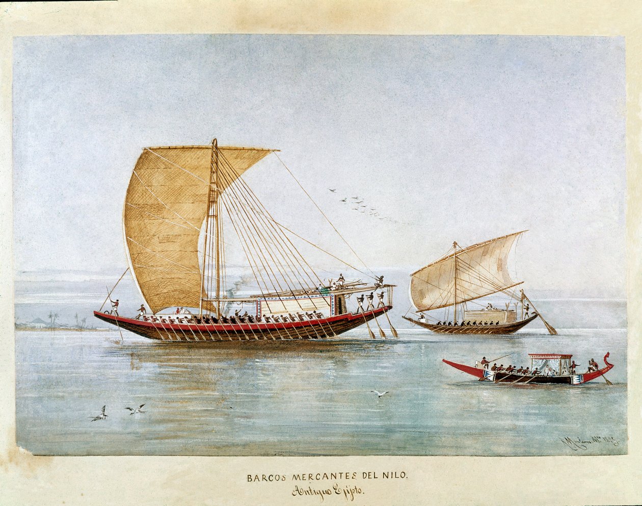 Handelsskip på Nilen i det gamle Egypt (Akvarell av Unknown artist