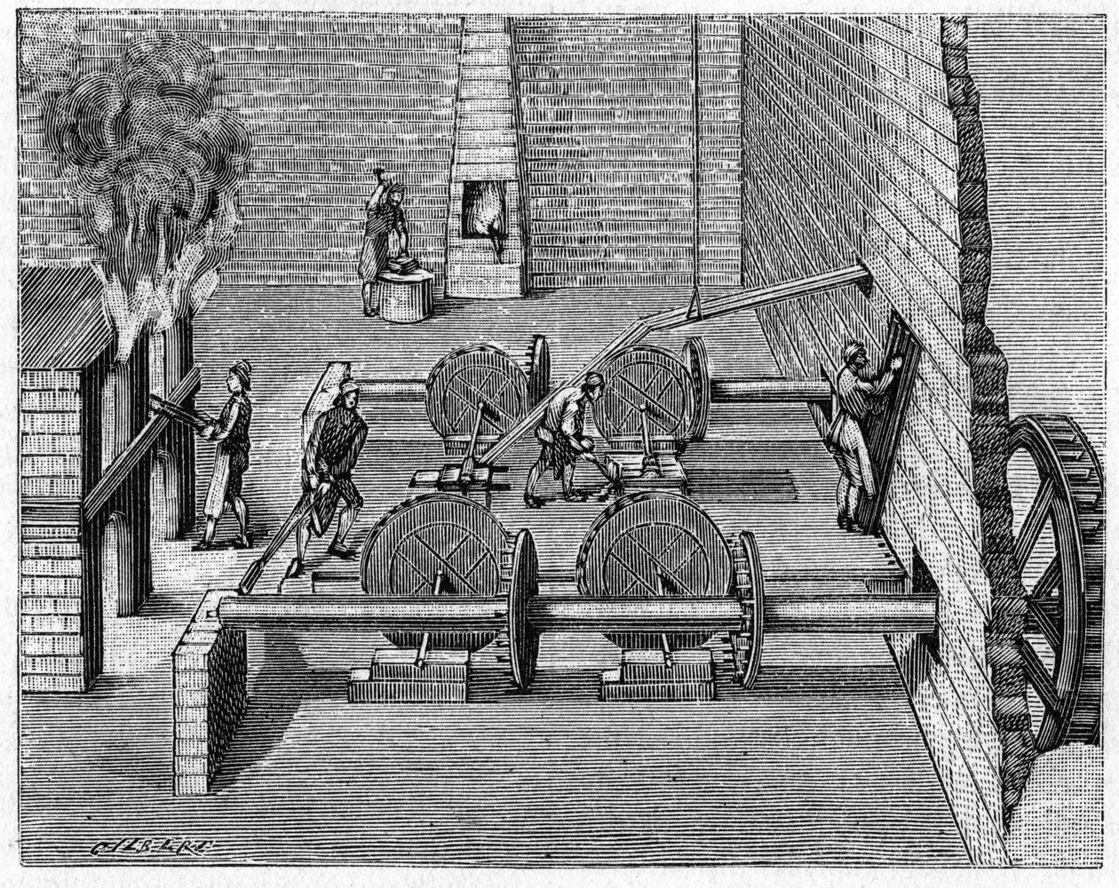 Metallurgi på 1700-tallet: et støperitog. Gravering i "" Nature: gjennomgang av vitenskapene og deres anvendelser på kunst og industri"" av 8. august av Unknown artist