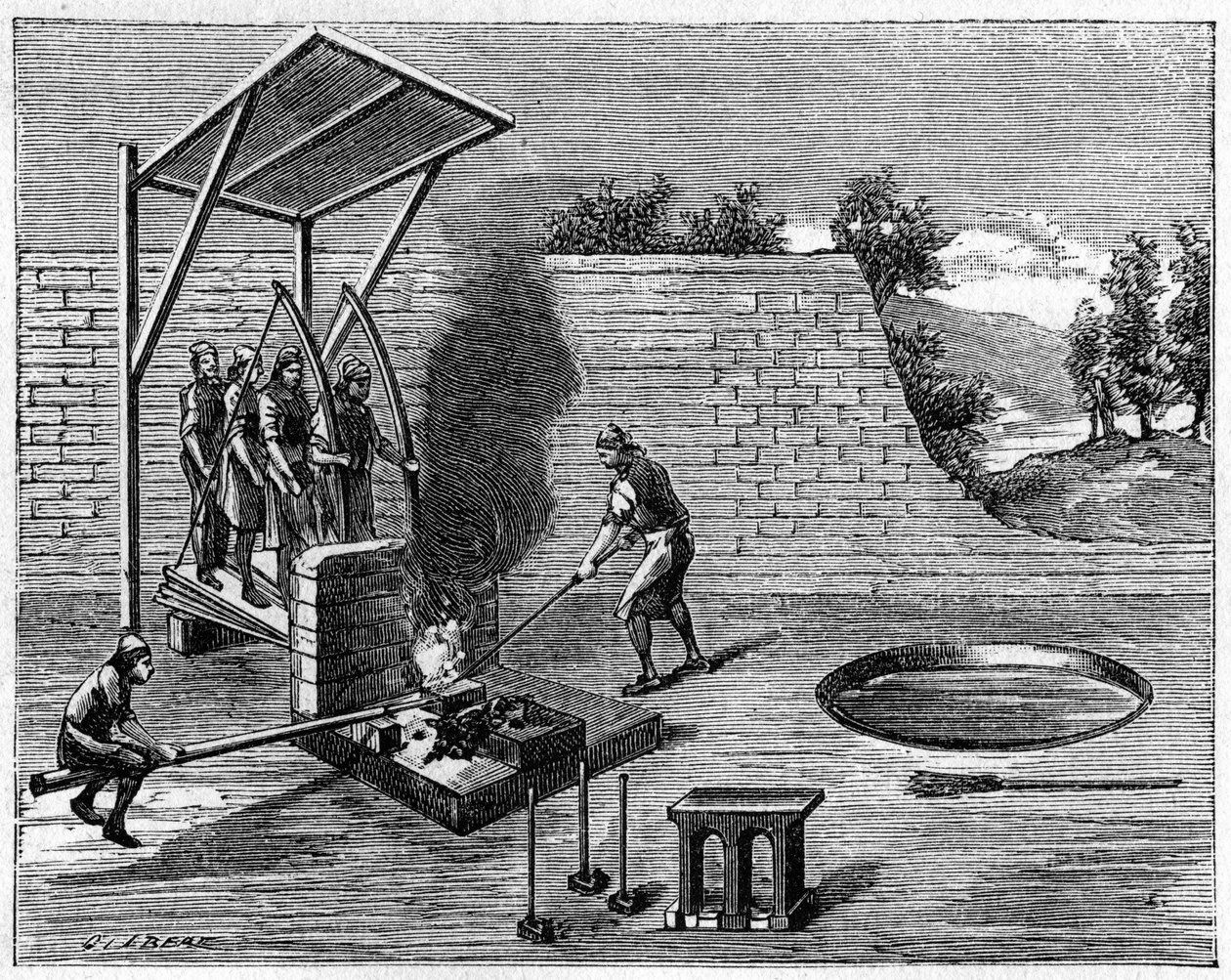 Metallurgi på 1700-tallet: flyttbart hjem for gående smeder. Gravering i "" Nature: gjennomgang av vitenskapene og deres anvendelser på kunst og industri"" av 8. august av Unknown artist