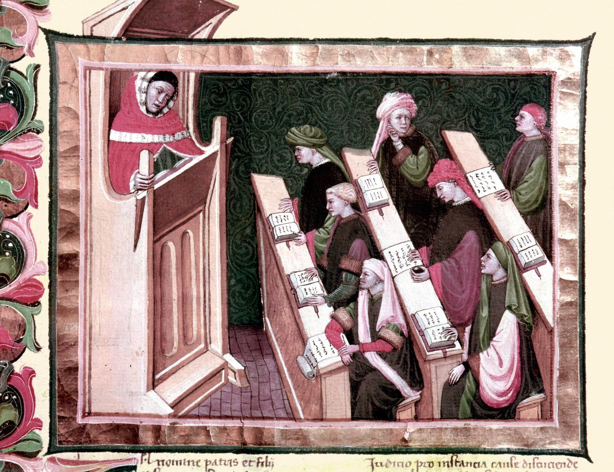 Middelalder: Undervisning på et universitet. Manuskript fra begynnelsen av 1400-tallet. Biblioteca Nazionale Centrale de Florence. av Unknown artist