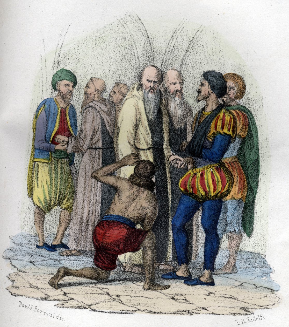 Miguel de Cervantes (1547-1616), spansk forfatter, tatt til fange i Alger i 1575. i «Ancient and Modern Algeria» av Léon Galibert. Italiensk utgave i 1846 farge. av Unknown artist