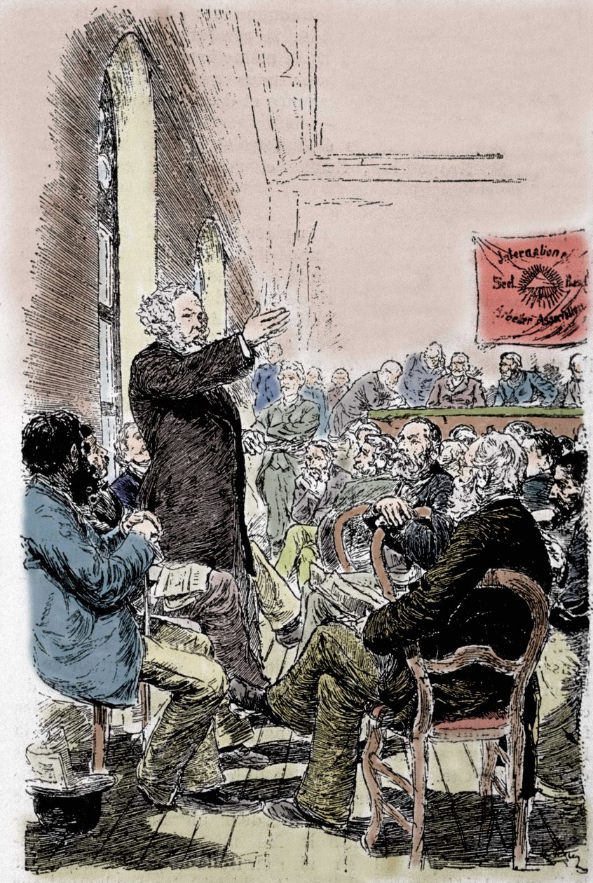 Mikhail Aleksandrovich Bakunin (Bakunin) (1814-1876), russisk anarkist ved Bale-kongressen i Sveits i september 1869. av Unknown artist