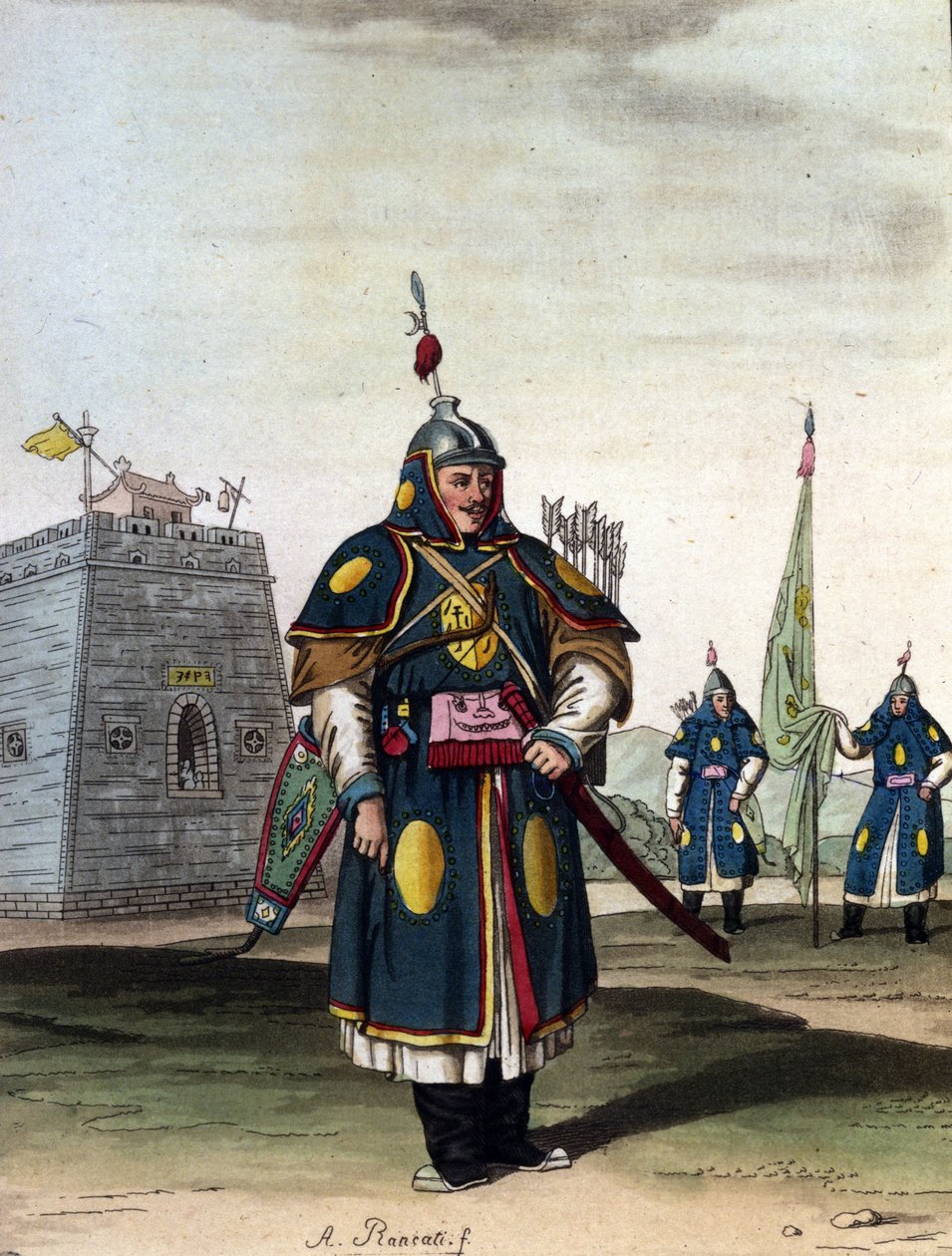 Militær kinesisk manchou - i "Le costume ancien et moderne" "av J. Ferrario, red. Milan av Unknown artist