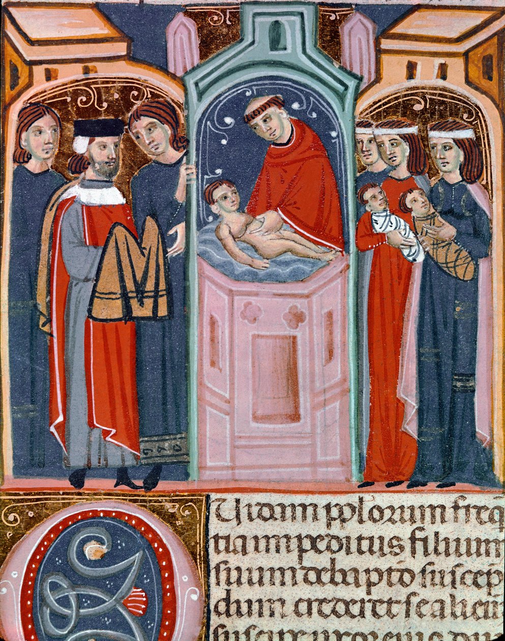 Miniatyr dåpsscene hentet fra Justinian Code (Codex Justinianus), samling av lover og institusjoner utgitt under den romerske keiseren Justinian I av Byzantium (483-565) av Unknown artist