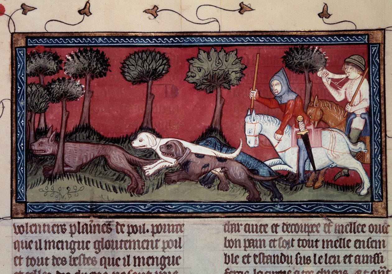 Miniatyrrevejakt fra manuskript fr. 1297 "" bok av King Modus og Queen Ratio" av Henri de Ferrieres (1300-tallet) av Unknown artist