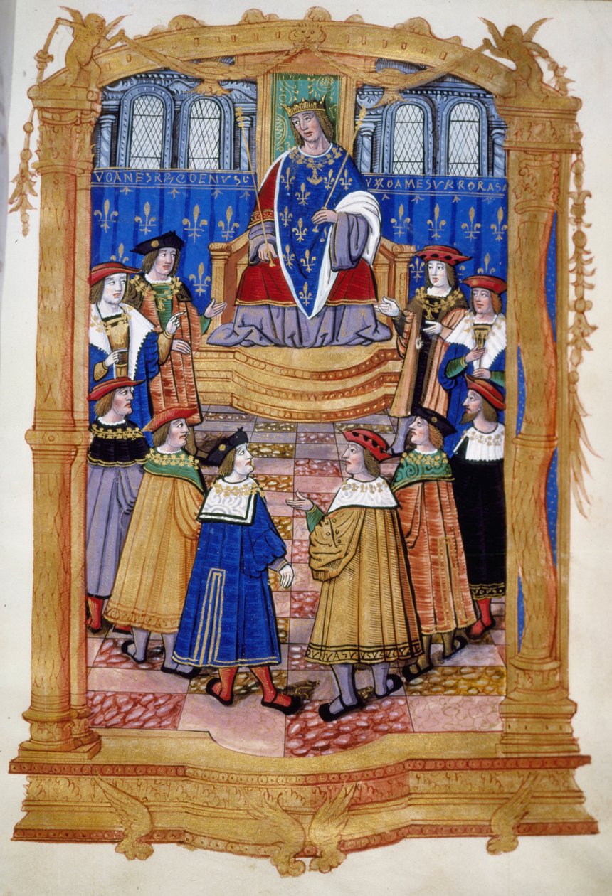 Miniatyr fra 1400- eller 1500-tallet som viser Ludvig XI (1423-1483) og ridderne av St. Mikaels orden. av Unknown artist