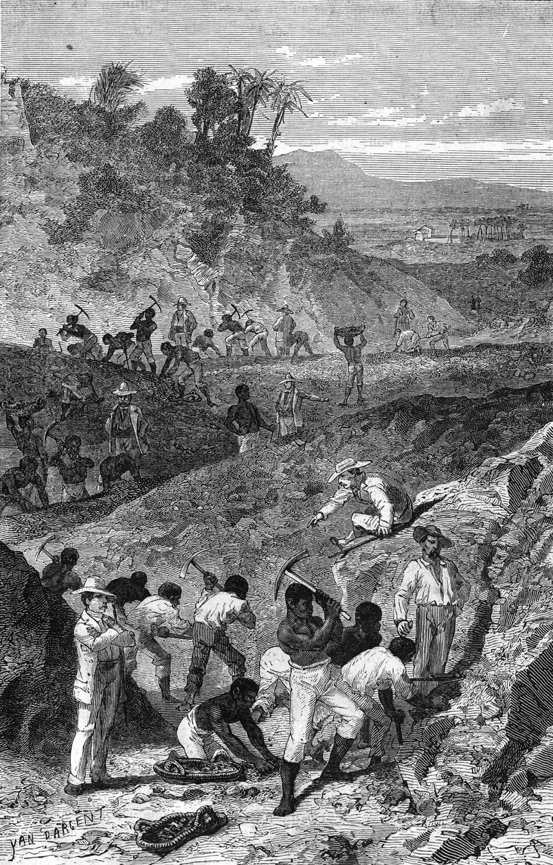 Gruvedrift av en diamantgruve i Afrika i 1869. av Unknown artist