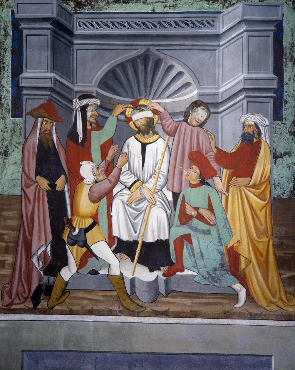 Mocking of Christ, Life of Christ (1400-tallet), fresker, St. Sebastian-kapellet, Villard-de-Lans, Rhone-Alpes, Frankrike. av Unknown artist