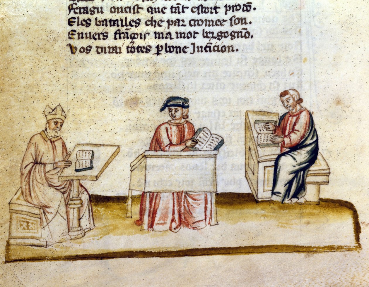 Munker som studerer i et kloster, miniatyrmanuskript av Unknown artist
