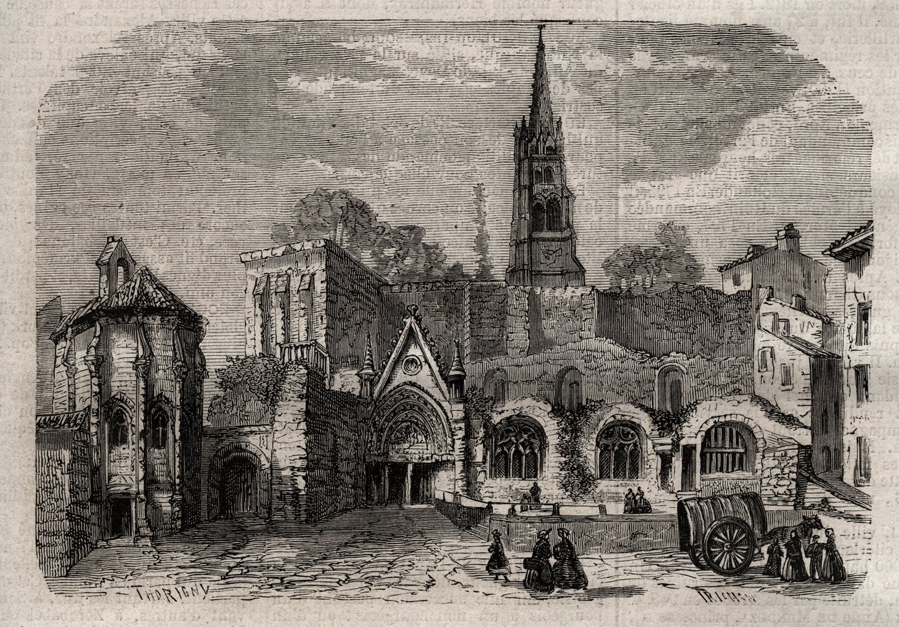 Monolittisk kirke i Saint-Emilion - Kirkemonolit av Saint Emilion i Gironde - gravering i "Dictionnaire populaire illustrious" - 1864 - av Joseph Decembre og Edmond Allonier - av Unknown artist