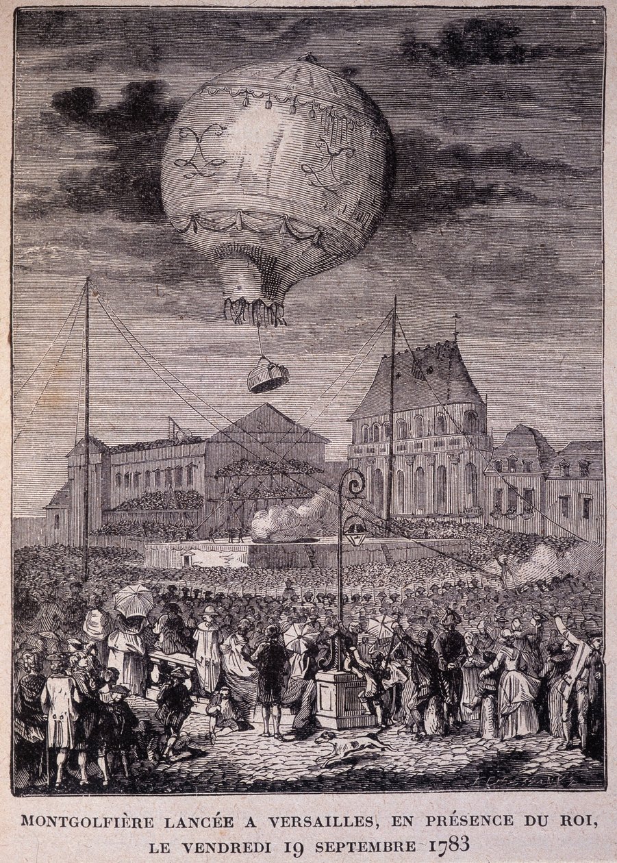 Montgolfiere launched in Versailles, in the presence of the King (Louis XVI), Friday 19/09/1783 - in “” Les Contemporains””, n.d. end 19th century. av Unknown artist