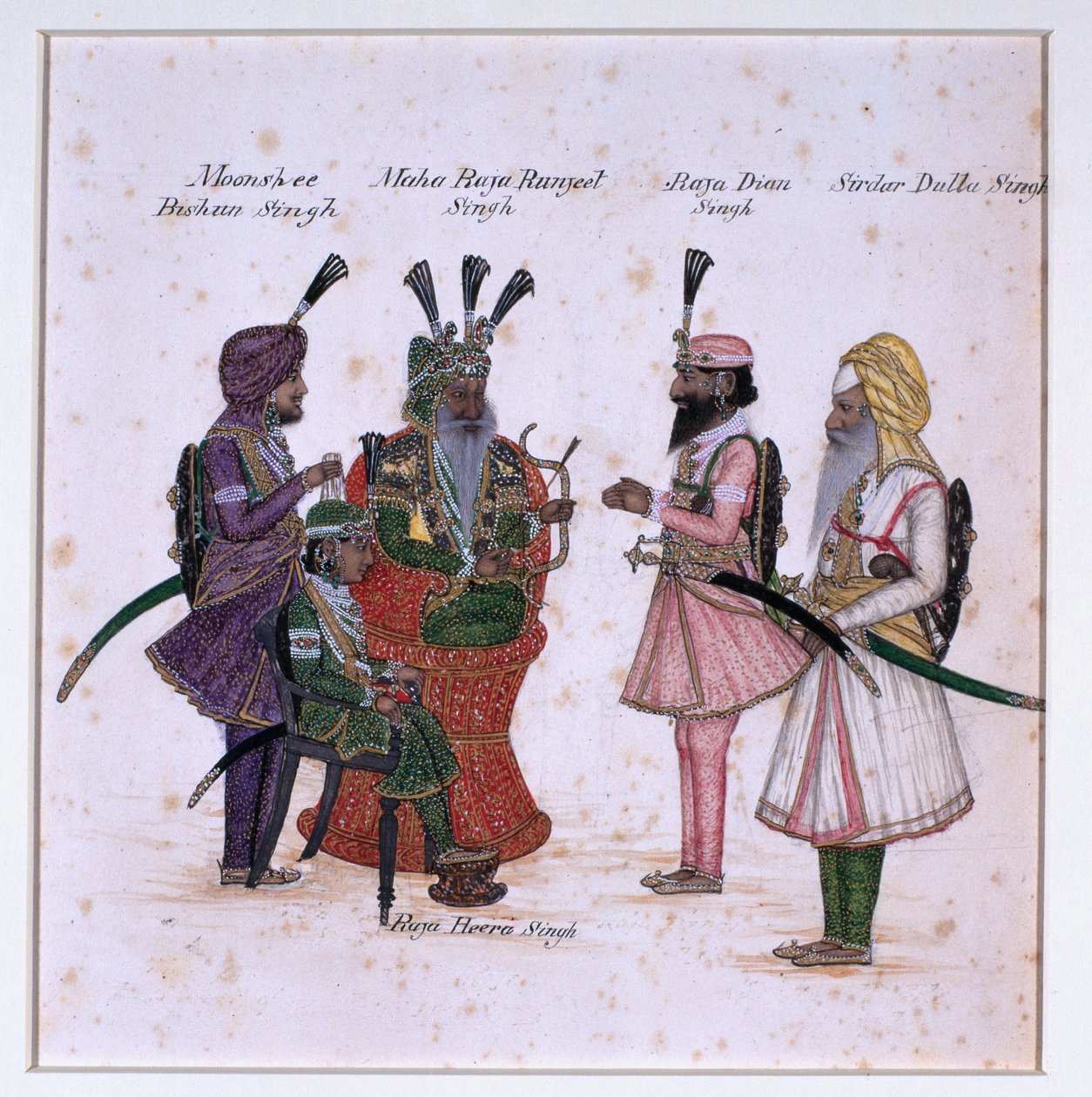 ‘Moonshee Bishun Singh, Maha Raja Ranjeet Singh, Raja Dian Singh, Sirdar Dulla Singh’ av Unknown artist