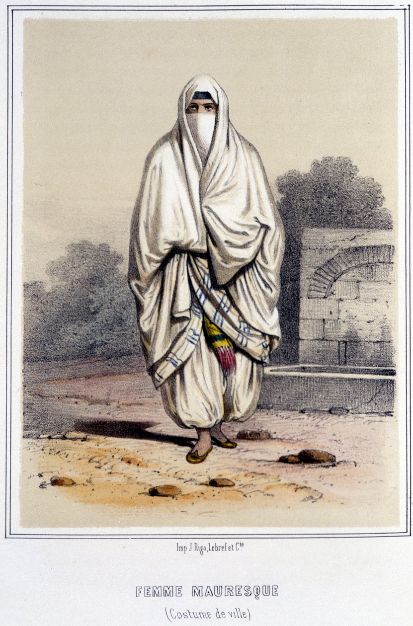 Maurisk kvinne i bydrakt i Alger i løpet av andre halvdel av 1800-tallet. av Unknown artist