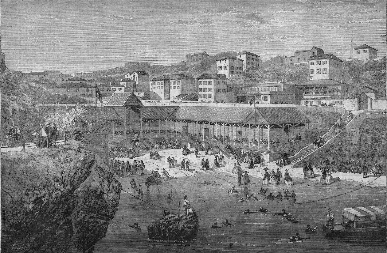 Morning at the sea baths of Biarritz in 1867. av Unknown artist