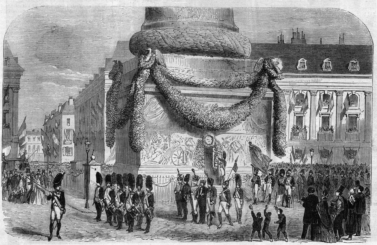 Formiddagen for nasjonalfesten 15. august 1864 ved foten av søylen på Place Vendome i Paris. Gravering i "The Illustrious Universe" av Unknown artist
