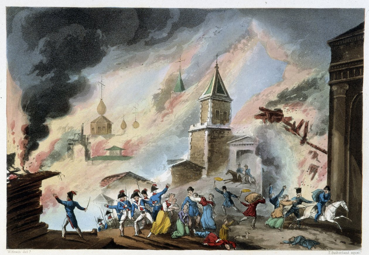 Moscow Fire, september 1812 - i "" Napoleonskrigene"" av Sutherland, Duburg, London av Unknown artist