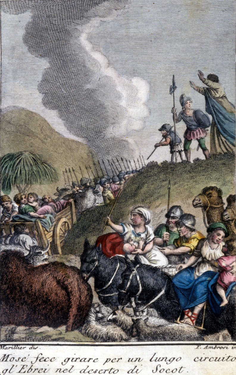 Moses ledet det jødiske folket i Socot-ørkenen i lang tid. av Unknown artist