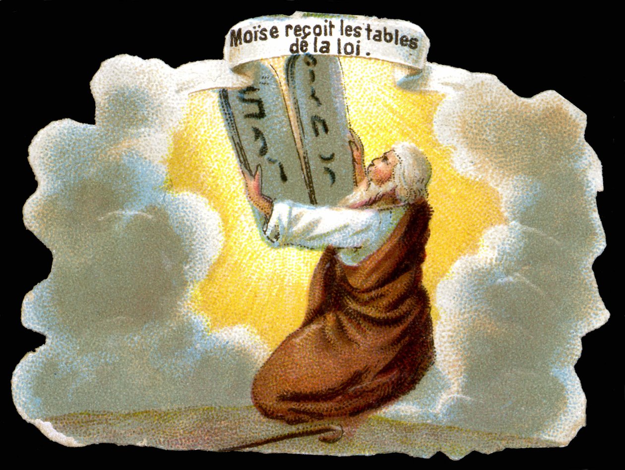 Moses mottar lovens tabeller (10 bud) - Chromo. av Unknown artist