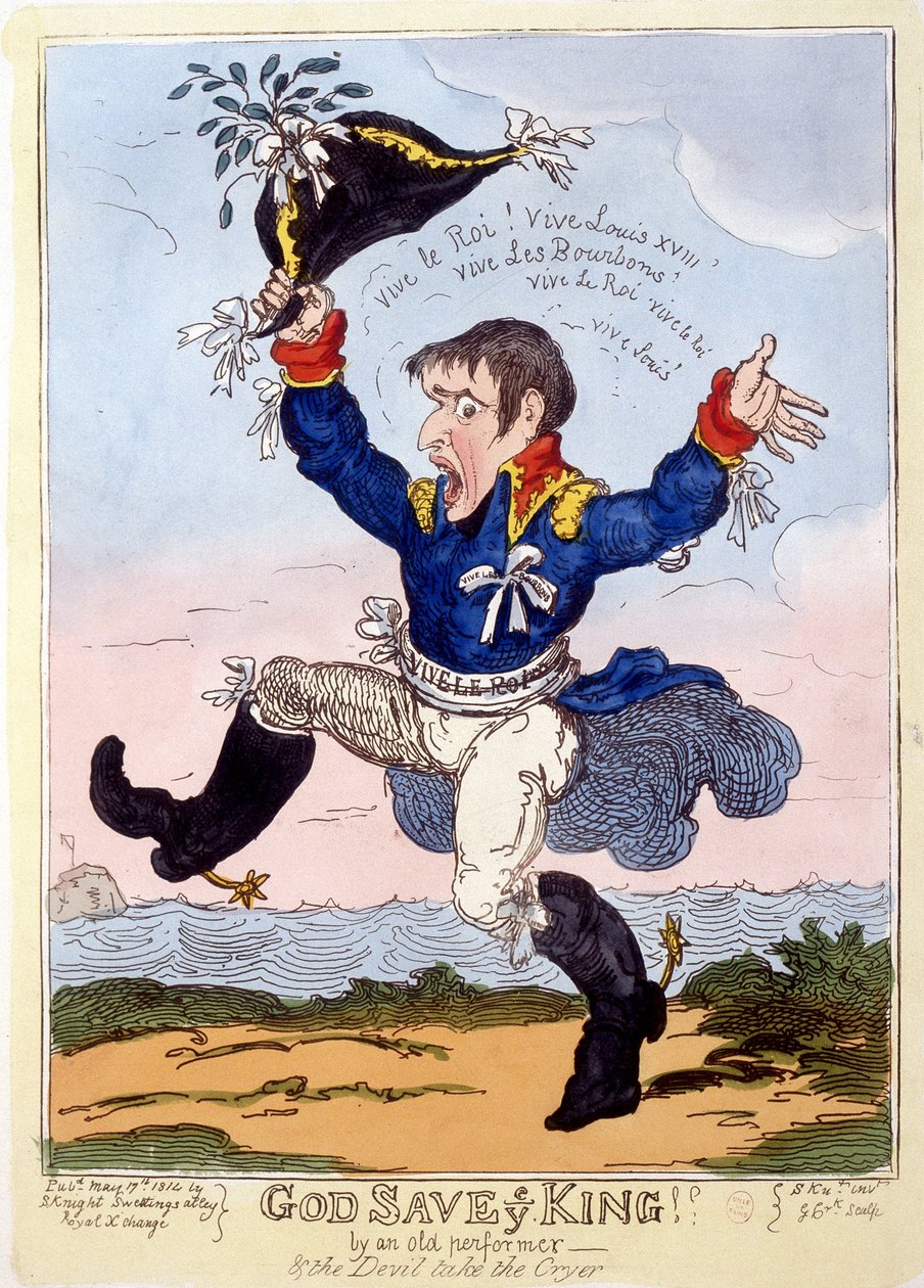 Napoleon 1er sang "" Vive le roi"" for ankomsten til Louis XVIII - i "" Napoleon 1er"", samling av karikaturer av Unknown artist