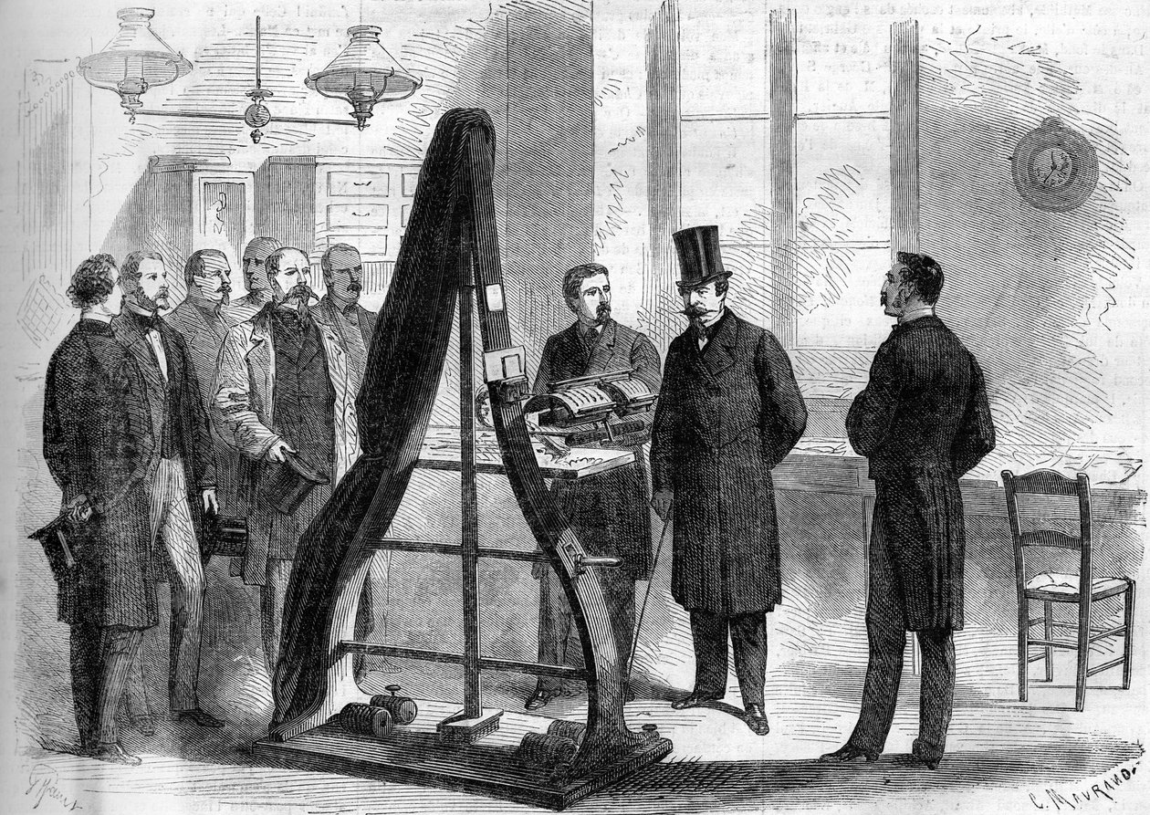 Napoleon III besøkte kontorene til den elektriske telegrafen ved innenriksdepartementet i 1866. av Unknown artist