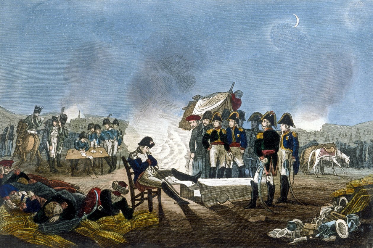 Napoleon I Bonaparte sov i bivuaken på tampen av slaget ved Austerlitz 1. desember 1805. av Unknown artist