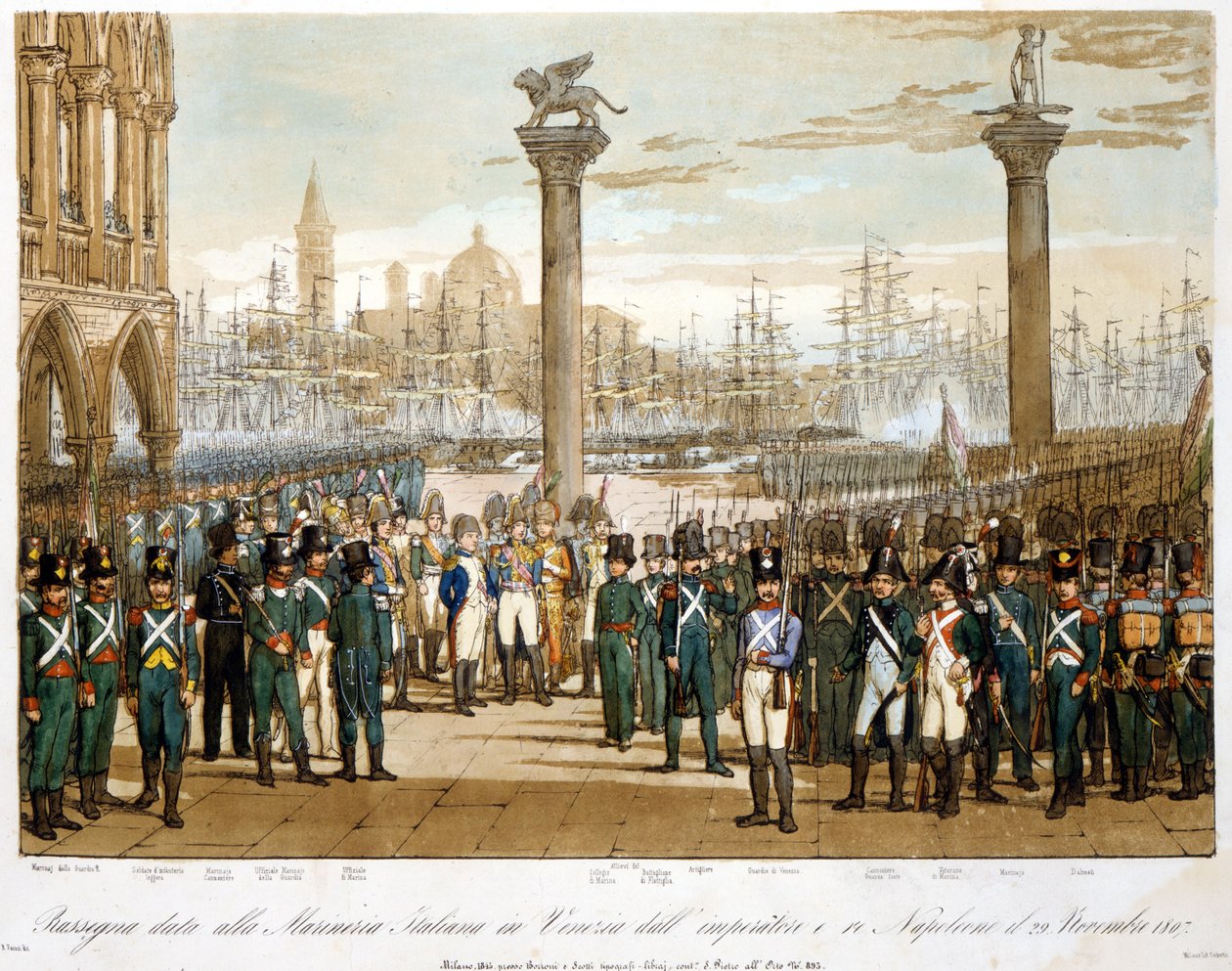 Napoleon I i Venezia 29. november 1807 foran den italienske marinen. Gravering av 1845 av Unknown artist